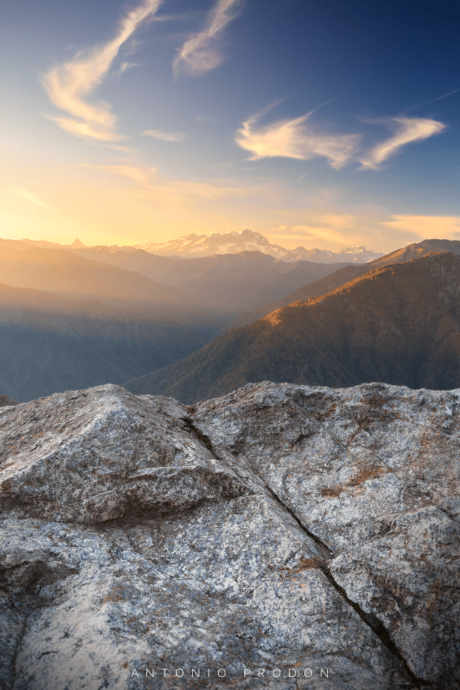 Sunset over the Monte Rosa, a 4000m peak in the italian Alps.